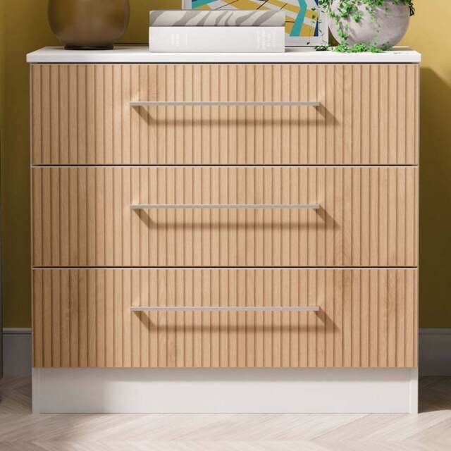 Crowndale Worcester 3 Drawer Slatt Effect and White Chest of Drawers Ready Assembled - Slatt Effect & White - Wilko - image 1