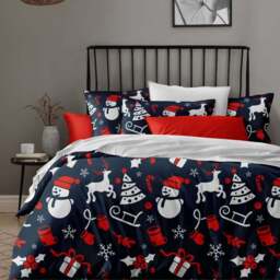 Groundlevel Double Christmas Tree Printed Blue Duvet Set - Multi - Wilko