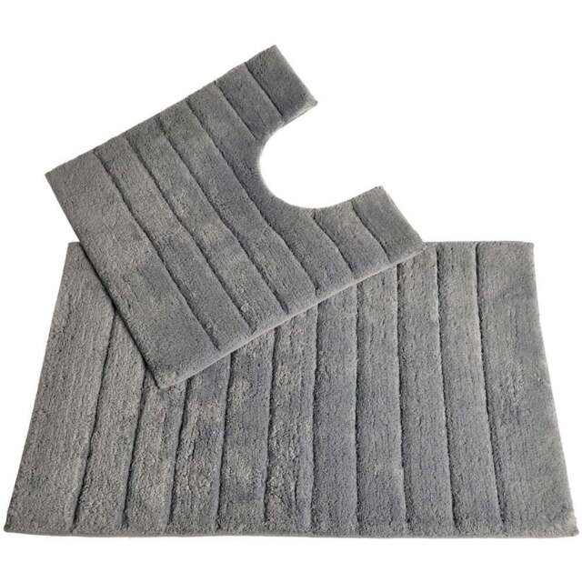 Allure Bath Fashions Dove Grey Ribbed Bath Mat and Pedestal Mat Set 2 Piece - Size: 50 x 80cm - Wilko - image 1