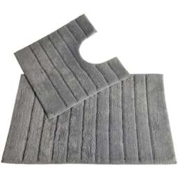 Allure Bath Fashions Dove Grey Ribbed Bath Mat and Pedestal Mat Set 2 Piece - Size: 50 x 80cm - Wilko