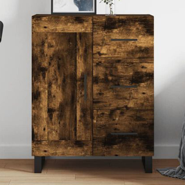 vidaXL Single Door 3 Drawer Smoked Oak Sideboard - Size: 90 x 69.5 x 34cm - Brown - Wilko - image 1