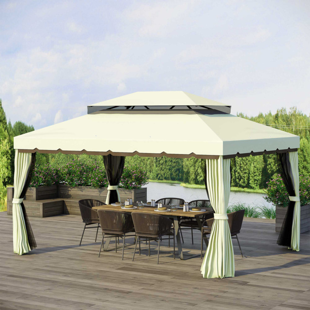 Outsunny 4 x 3m Cream Canopy Pavilion Patio Gazebo Tent with Sides - Size: 270 x 390 x 290cm - Wilko - image 1