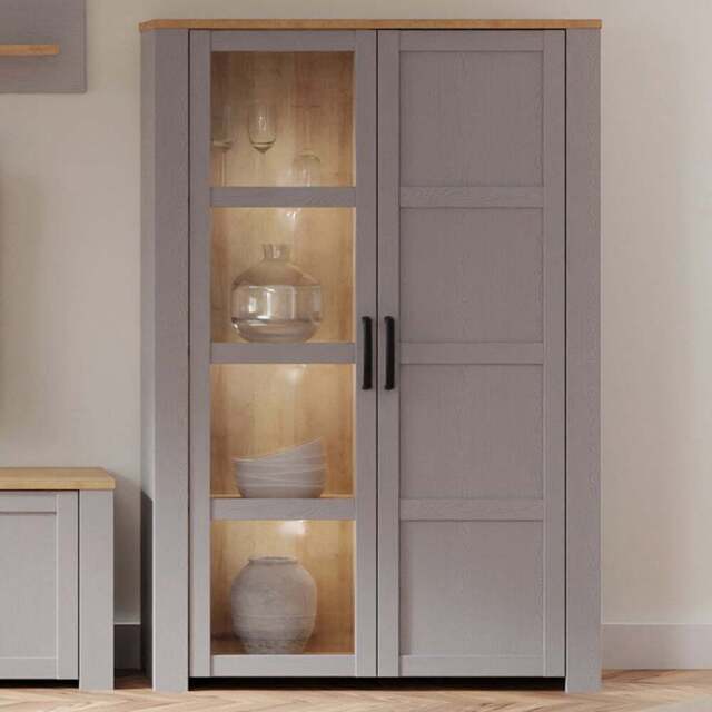 Florence Bohol 2 Door Riviera Oak and Grey Oak LED Display Cabinet - Furniture To Go - Wilko - image 1