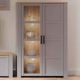 Florence Bohol 2 Door Riviera Oak and Grey Oak LED Display Cabinet - Furniture To Go - Wilko
