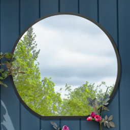 MirrorOutlet The Circulus Black Flat Bottom Circular Outdoor Garden Wall Mirror 84 x 80cm - Size: 80 x 84 x 3cm - Wilko - thumbnail 3