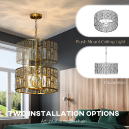 HOMCOM Modern Crystal Chandelier Mount Ceiling Light - Size: 28 x 44 x 44cm - Gold Tone - Wilko - thumbnail 7