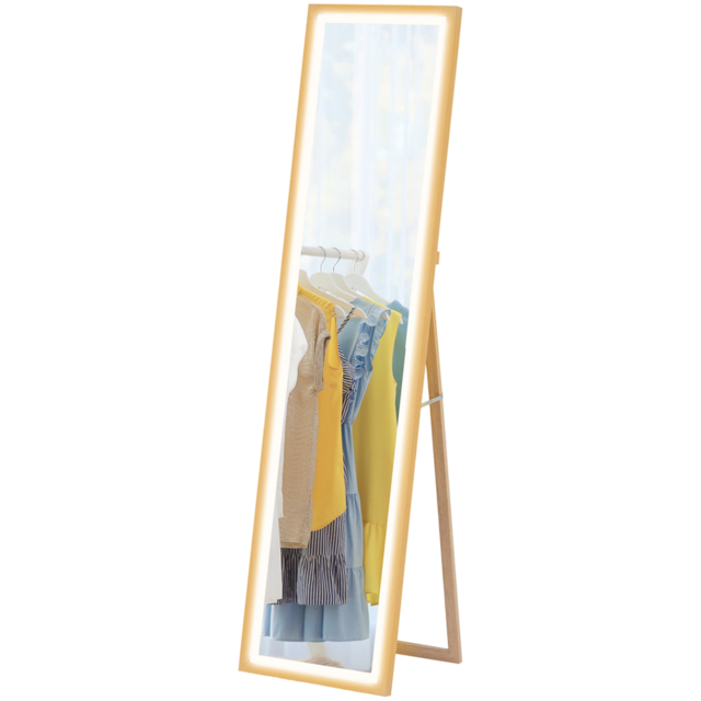 Portland Oak Wood Effect Frame Full Length Mirror with Dimming Lights 160 x 40cm - Brown - Wilko - image 1