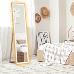 Portland Oak Wood Effect Frame Full Length Mirror with Dimming Lights 160 x 40cm - Brown - Wilko - thumbnail 3