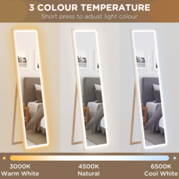 Portland Oak Wood Effect Frame Full Length Mirror with Dimming Lights 160 x 40cm - Brown - Wilko - thumbnail 7