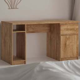Florence Fribo Single Door Single Drawer Twin Pedestal Desk Oak - Size: 65 x 135 x 74cm - Brown - Wilko - thumbnail 1