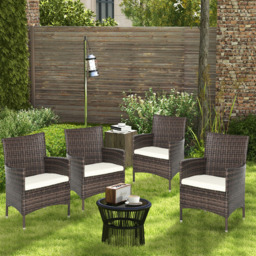 Outsunny Cushioned Outdoor Rattan Chair Set of 4 - Size: 4 Seater - Brown - Wilko