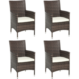Outsunny Cushioned Outdoor Rattan Chair Set of 4 - Size: 4 Seater - Brown - Wilko - thumbnail 3