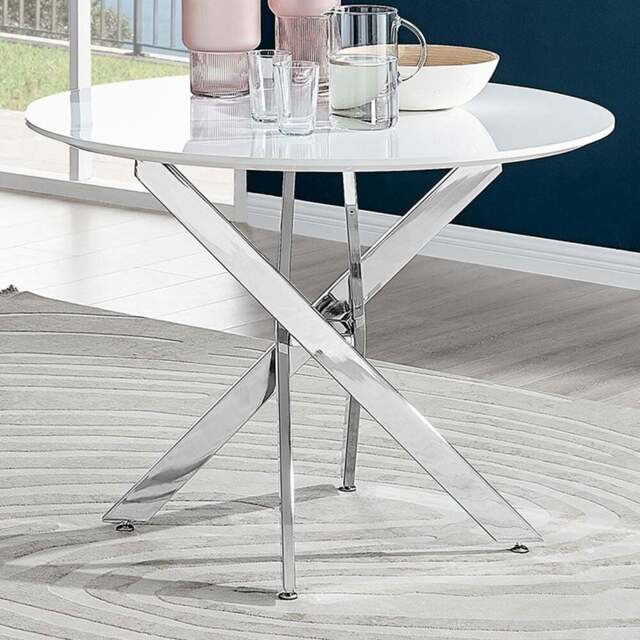 Furniturebox Arona 4 Seater Round Dining Table White High Gloss and Silver - Wilko - image 1