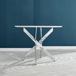 Furniturebox Arona 4 Seater Round Dining Table White High Gloss and Silver - Wilko - thumbnail 6