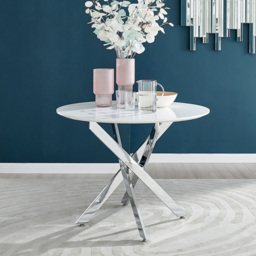 Furniturebox Arona 4 Seater Round Dining Table White High Gloss and Silver - Wilko - thumbnail 7