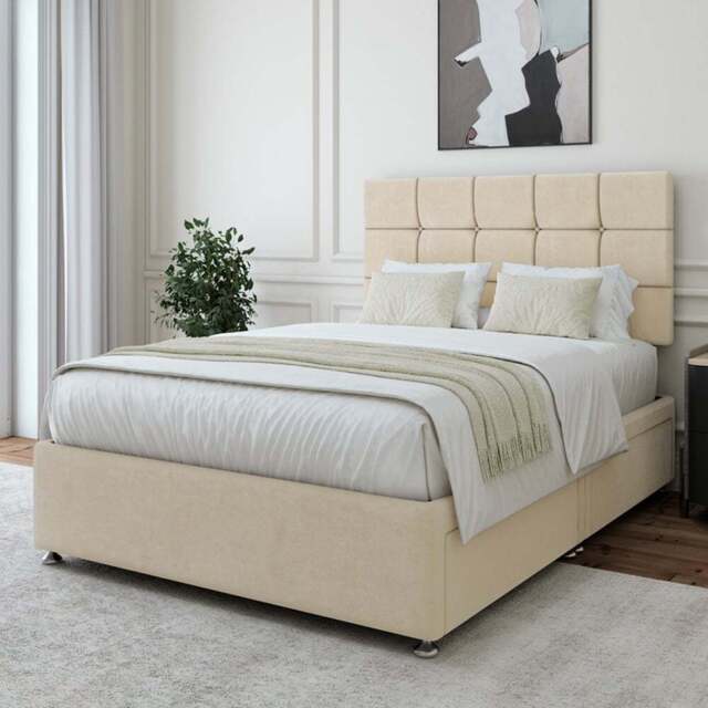 Bedmaster Double Cream Naples Velvet 4 Drawer Divan Base with Pearl Headboard - Wilko - image 1