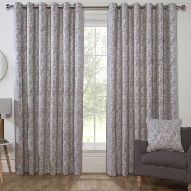 Amara Chenille Eyelet Curtain - Silver/168cm/137cm - Size: W 66 x D 54cm - Divante - Wilko - image 1