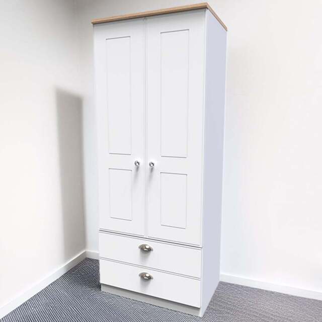Crowndale Victoria 2 Door 2 Drawer White Ash and Oak Wardrobe - Size: 2 Door, 2 Drawer - Wilko - image 1