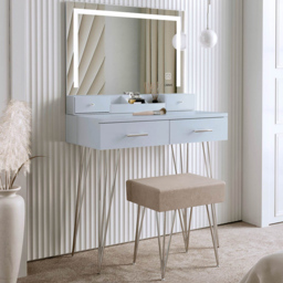 CARME Home Sophia 4 Drawer Grey Dressing Table Set with LED Mirror - Size: 38 x 67 x 91cm - Wilko