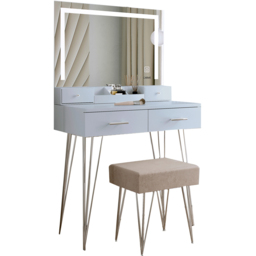 CARME Home Sophia 4 Drawer Grey Dressing Table Set with LED Mirror - Size: 38 x 67 x 91cm - Wilko - thumbnail 3