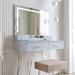 CARME Home Sophia 4 Drawer Grey Dressing Table Set with LED Mirror - Size: 38 x 67 x 91cm - Wilko - thumbnail 4