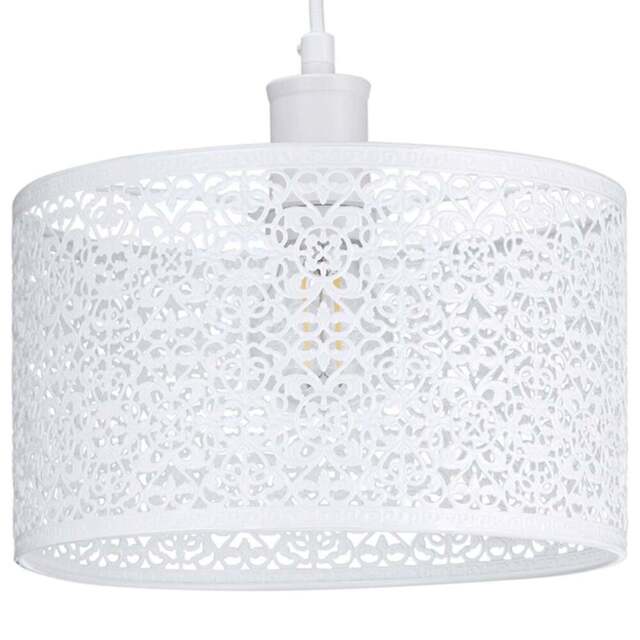 Happy Homewares Moroccan Style Ornate White Gloss Metal Pendant Shade - Size: 15 x 25 x 25cm - Wilko - image 1
