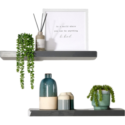 Home Source Cloud 60cm Set of 2 Grey Gloss Floating Shelf - Size: 3.8 x 23.5 x 60cm - Wilko