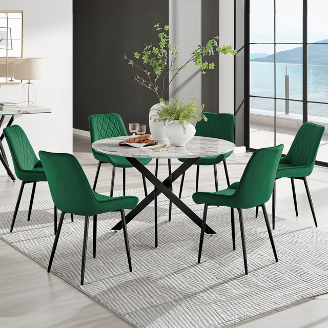 Furniturebox Arona Cesano Marble 6 Seater Round Dining Set White and Green - Grey - Wilko - image 1