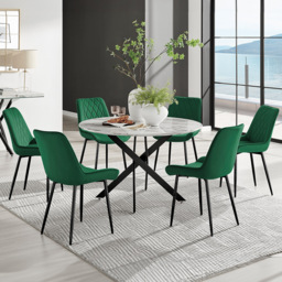 Furniturebox Arona Cesano Marble 6 Seater Round Dining Set White and Green - Grey - Wilko - thumbnail 1