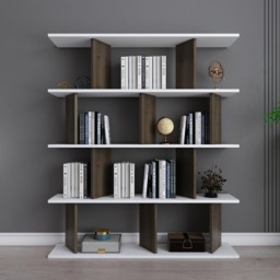 Decorotika Grace 10 Shelf White and Walnut Bookcase - Size: 141 x 120 x 24.6cm - Multi - Wilko - thumbnail 6