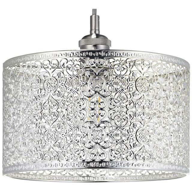 Happy Homewares Moroccan Style Ornate Shiny Silver Metal Pendant Shade - Size: 15 x 25 x 25cm - Wilko - image 1