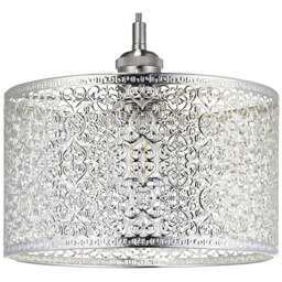 Happy Homewares Moroccan Style Ornate Shiny Silver Metal Pendant Shade - Size: 15 x 25 x 25cm - Wilko - thumbnail 1
