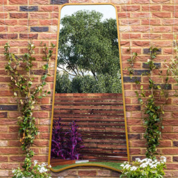 MirrorOutlet The Coartans Gold Metal Trapezoid Outdoor Garden Wall Mirror 200 x 85cm - Size: 200 x 95 x 3cm - Wilko - thumbnail 3