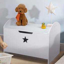 Portland Childrens White Toy Box with Lid - Size: 62 x 40 x 46.5cm - Wilko