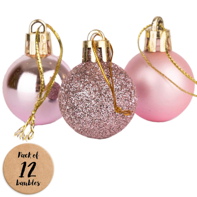Shatchi 3cm Pale Pink Shatterproof Christmas Bauble 12 Pack - Wilko - image 1