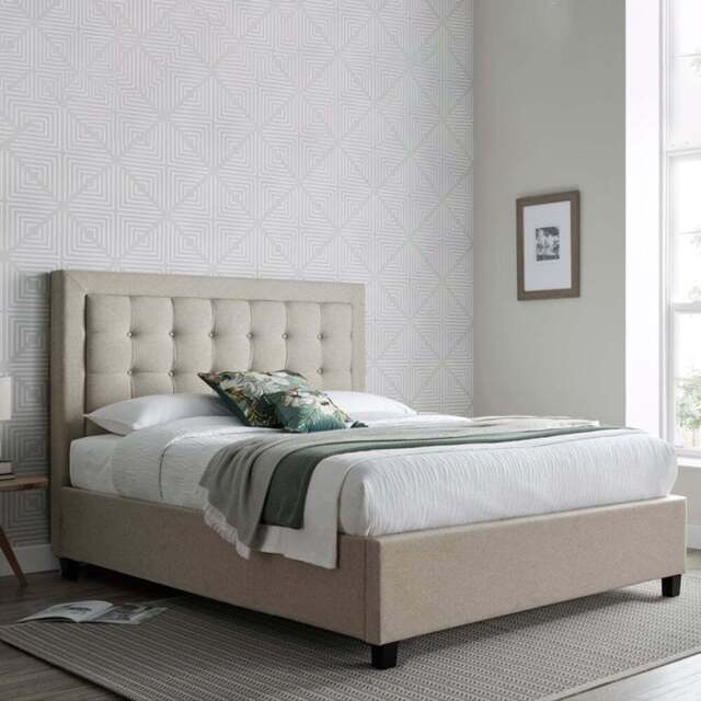 Brandon Double Oatmeal Fabric Ottoman Bed - Brown - Bedmaster - Wilko - image 1