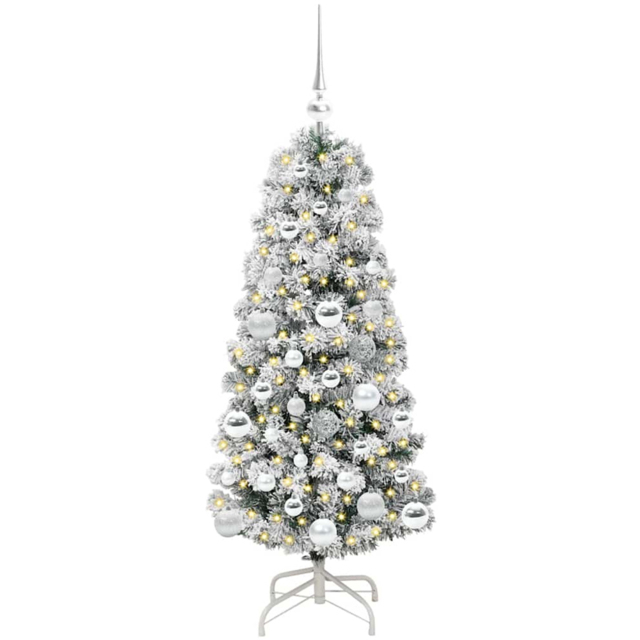 vidaXL Pre-Lit Warm White LED and Silver Baubles Snow Flocked Artificial Christmas Tree 3.9ft - Green - Wilko - image 1