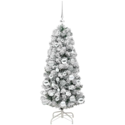 vidaXL Pre-Lit Warm White LED and Silver Baubles Snow Flocked Artificial Christmas Tree 3.9ft - Green - Wilko - thumbnail 5