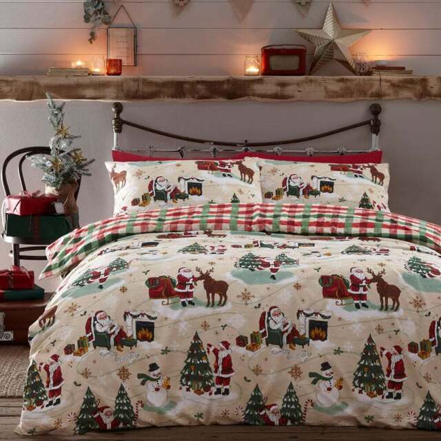 furn. Super King Multicolour Jolly Santa Christmas Duvet Cover Set - Wilko - image 1