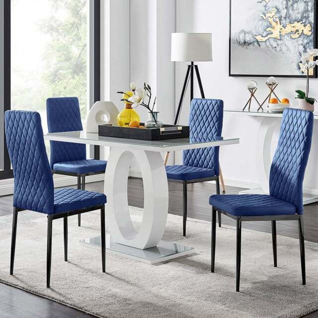 Furniturebox Lucia Valera 4 Seater Dining Set Grey Gloss Navy and Black - Blue - Wilko - image 1