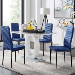Furniturebox Lucia Valera 4 Seater Dining Set Grey Gloss Navy and Black - Blue - Wilko - thumbnail 1