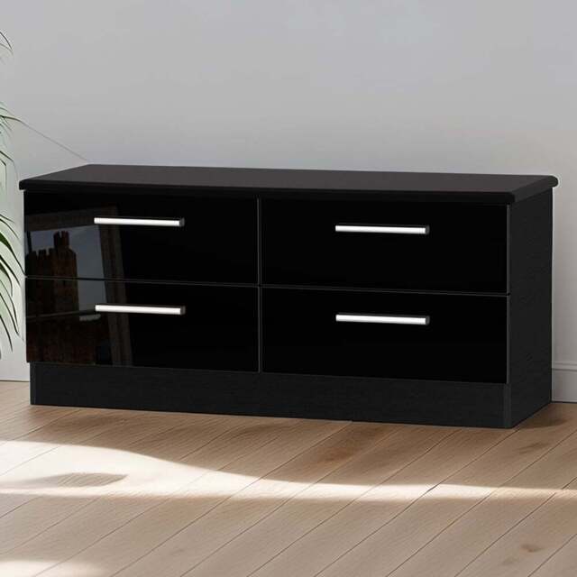 Crowndale Knightsbridge 4 Drawer Black Gloss and Black Bed Box Ready Assembled - Black Gloss & Black - Wilko - image 1