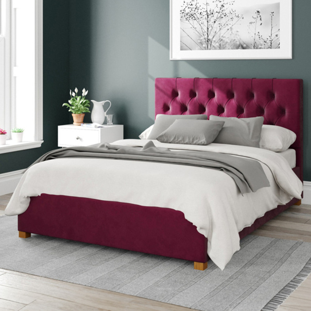 Aspire Olivier Small Double Berry Plush Velvet Ottoman Bed - Purple - Aspire Beds - Wilko - image 1
