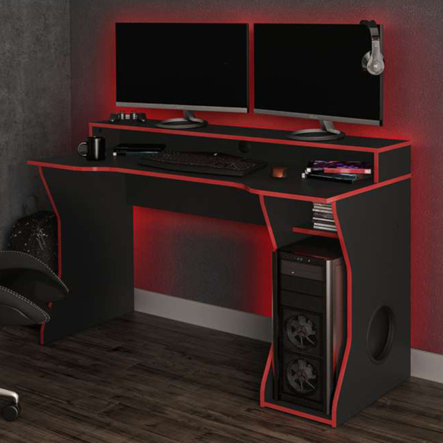 Enzo Gaming Computer Desk Black and Dark Red - Size: 59 x 130 x 92cm - Birlea - Wilko - image 1