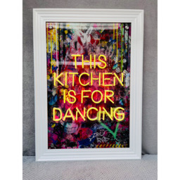 Splashbax This Kitchen is for Dancing White Premium Gallery Frame LED Neon Wall Art - Size: 105 x 75 x 7cm - Multi - Wilko - thumbnail 3