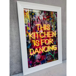 Splashbax This Kitchen is for Dancing White Premium Gallery Frame LED Neon Wall Art - Size: 105 x 75 x 7cm - Multi - Wilko - thumbnail 5