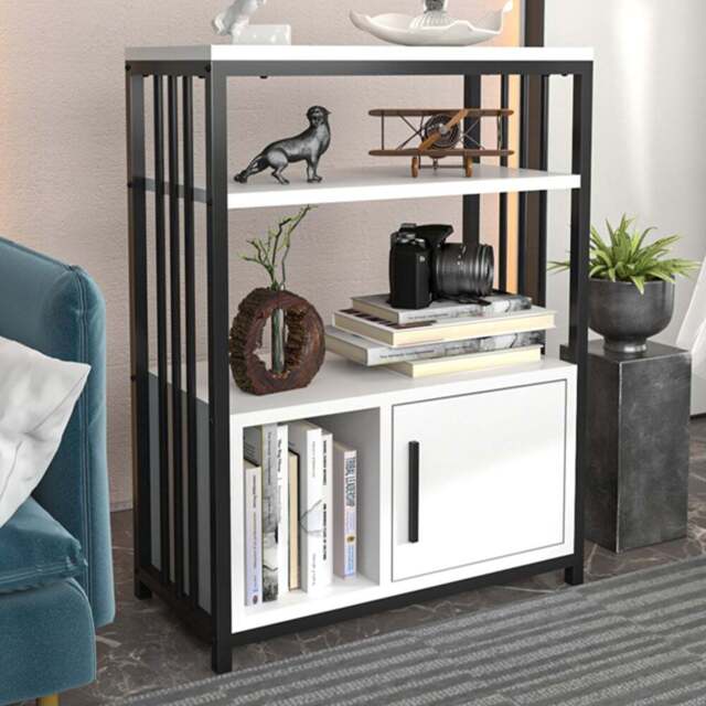 Decorotika Letos Single Door 3 Shelf White and Black Bookshelf - Size: 80 x 60 x 29.6cm - Multi - Wilko - image 1
