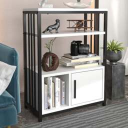 Decorotika Letos Single Door 3 Shelf White and Black Bookshelf - Size: 80 x 60 x 29.6cm - Multi - Wilko - thumbnail 1