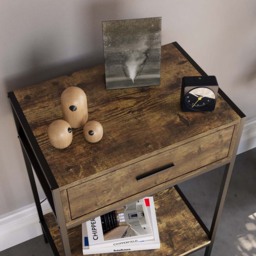 Vida Designs Brooklyn Single Drawer Dark Wood Rustic Industrial Console Table - Size: 34 x 50 x 74cm - Brown - Wilko - thumbnail 4
