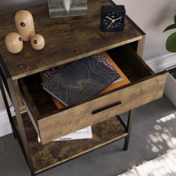 Vida Designs Brooklyn Single Drawer Dark Wood Rustic Industrial Console Table - Size: 34 x 50 x 74cm - Brown - Wilko - thumbnail 5